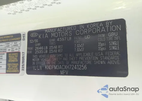 2017 Kia Sportage Lx z USA, uszkodzony, nr VIN KNDPM3ACXH7241256